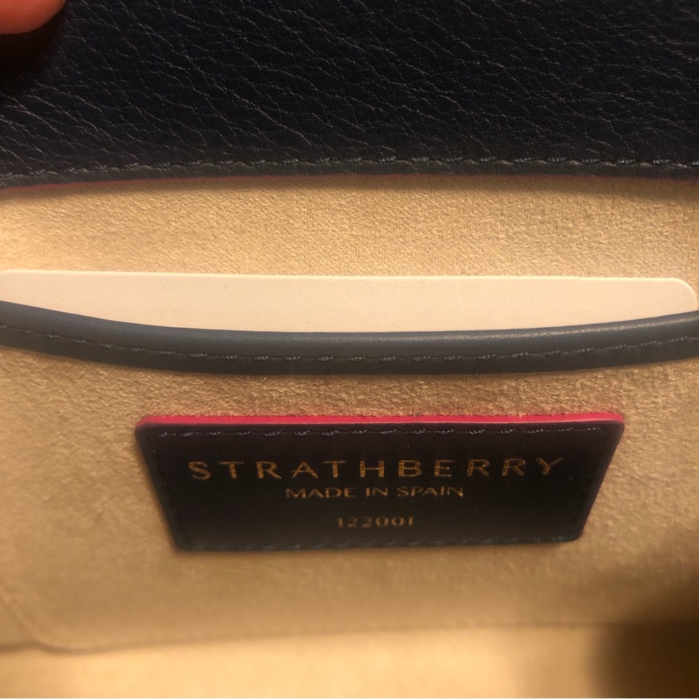 Strathberry Navy Leather Mini Top-Handle Crossbody with Pink Trim - Picture 15 of 16